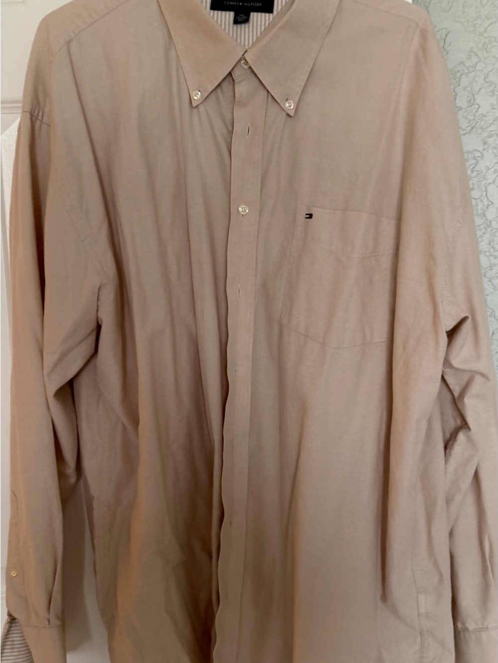 Tommy Hilfiger Men's Solid Tan Long Sleeve Button-Up Button-Down Collar XXL